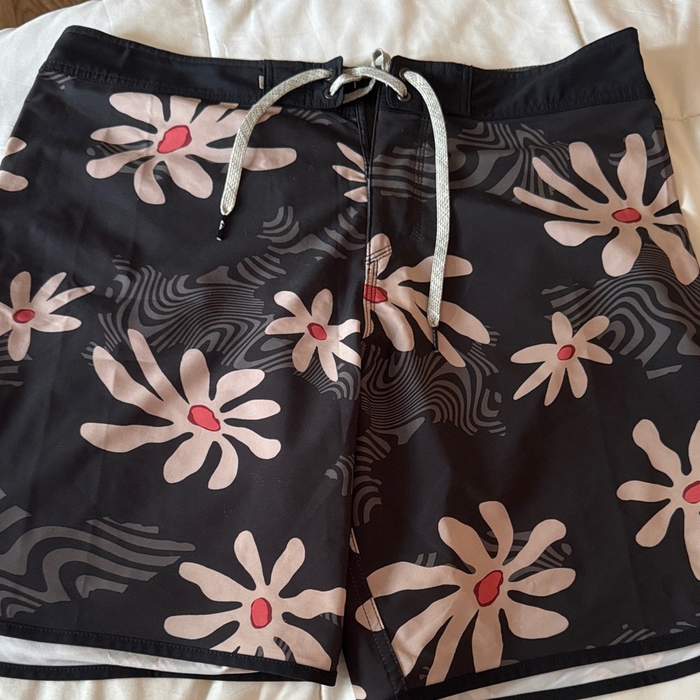 Quiksilver Black and Pink Floral Boardshorts